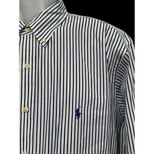 Ralph Lauren Mens Shirt Button White Blue Stripe Blue Pony‎ Classic Fit XXL 18